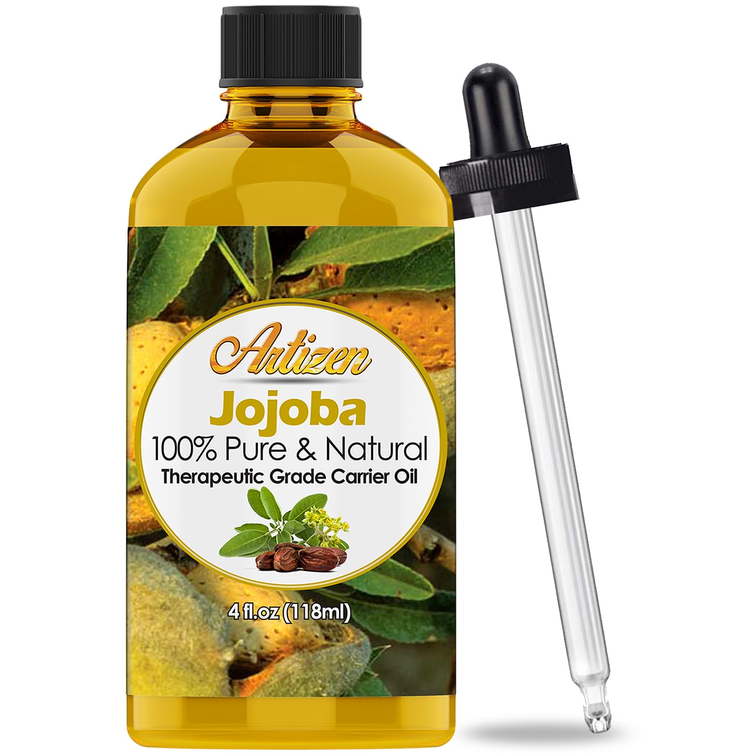 Artizen 100% Pure Jojoba Oil (Huge 4Oz Bottle) All-Natural Jojoba Oil – Cold Pressed - Perfect Moisturizer For Hair, Skin, Face, And Hair
